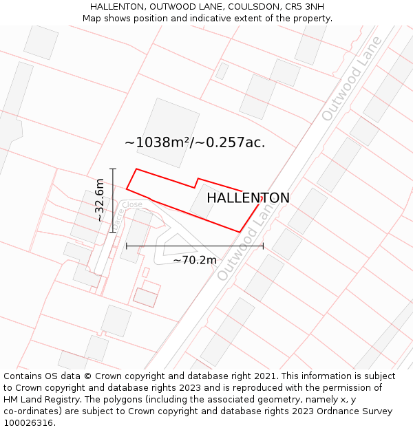 HALLENTON, OUTWOOD LANE, COULSDON, CR5 3NH: Plot and title map