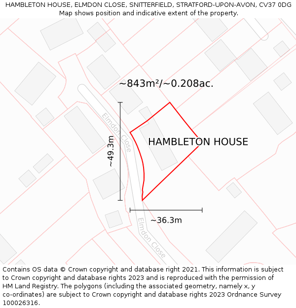 HAMBLETON HOUSE, ELMDON CLOSE, SNITTERFIELD, STRATFORD-UPON-AVON, CV37 0DG: Plot and title map