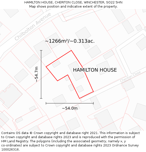 HAMILTON HOUSE, CHERITON CLOSE, WINCHESTER, SO22 5HN: Plot and title map