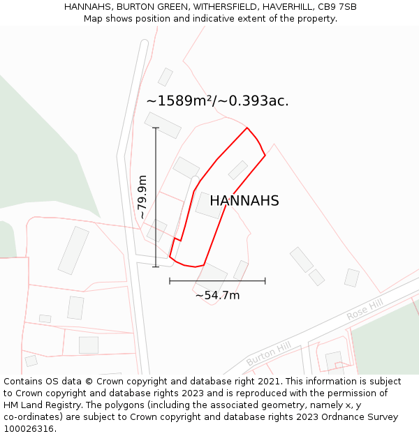 HANNAHS, BURTON GREEN, WITHERSFIELD, HAVERHILL, CB9 7SB: Plot and title map