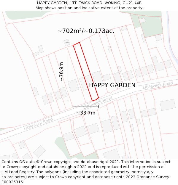 HAPPY GARDEN, LITTLEWICK ROAD, WOKING, GU21 4XR: Plot and title map