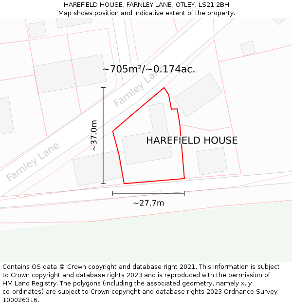 HAREFIELD HOUSE, FARNLEY LANE, OTLEY, LS21 2BH: Plot and title map