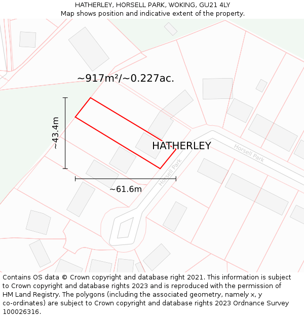 HATHERLEY, HORSELL PARK, WOKING, GU21 4LY: Plot and title map