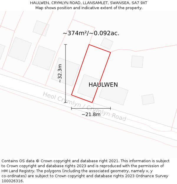 HAULWEN, CRYMLYN ROAD, LLANSAMLET, SWANSEA, SA7 9XT: Plot and title map