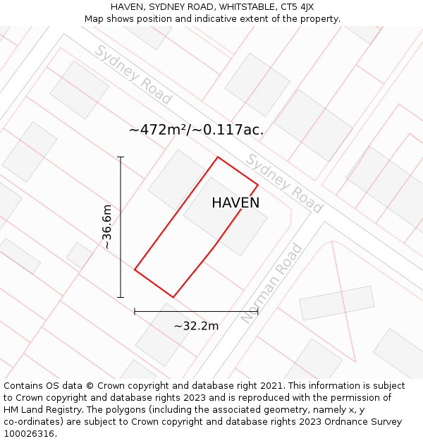 HAVEN, SYDNEY ROAD, WHITSTABLE, CT5 4JX: Plot and title map