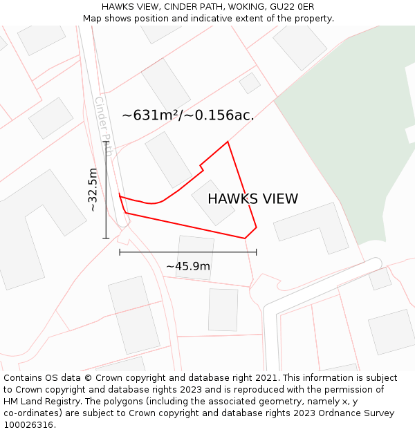 HAWKS VIEW, CINDER PATH, WOKING, GU22 0ER: Plot and title map