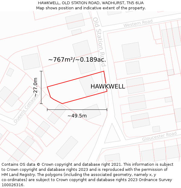 HAWKWELL, OLD STATION ROAD, WADHURST, TN5 6UA: Plot and title map