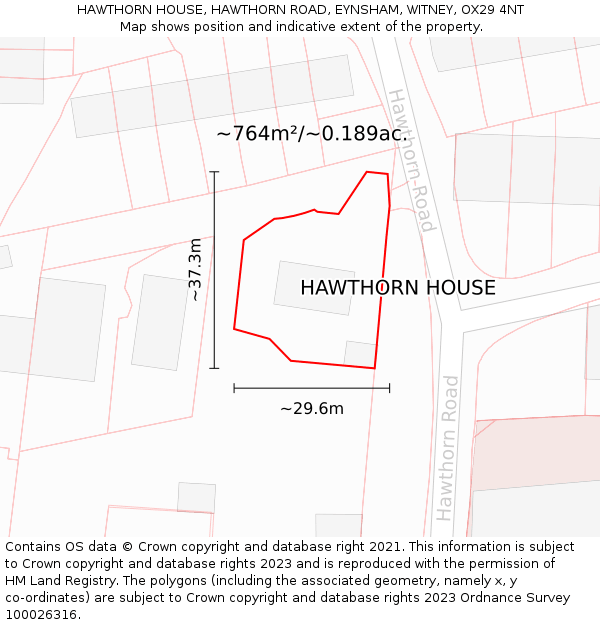 HAWTHORN HOUSE, HAWTHORN ROAD, EYNSHAM, WITNEY, OX29 4NT: Plot and title map