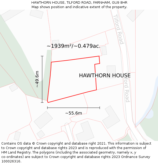 HAWTHORN HOUSE, TILFORD ROAD, FARNHAM, GU9 8HR: Plot and title map