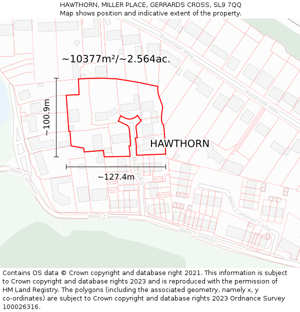 HAWTHORN, MILLER PLACE, GERRARDS CROSS, SL9 7QQ: Plot and title map