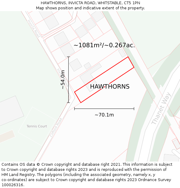HAWTHORNS, INVICTA ROAD, WHITSTABLE, CT5 1PN: Plot and title map