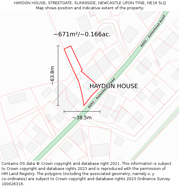 HAYDON HOUSE, STREETGATE, SUNNISIDE, NEWCASTLE UPON TYNE, NE16 5LQ: Plot and title map