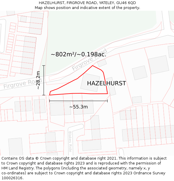 HAZELHURST, FIRGROVE ROAD, YATELEY, GU46 6QD: Plot and title map