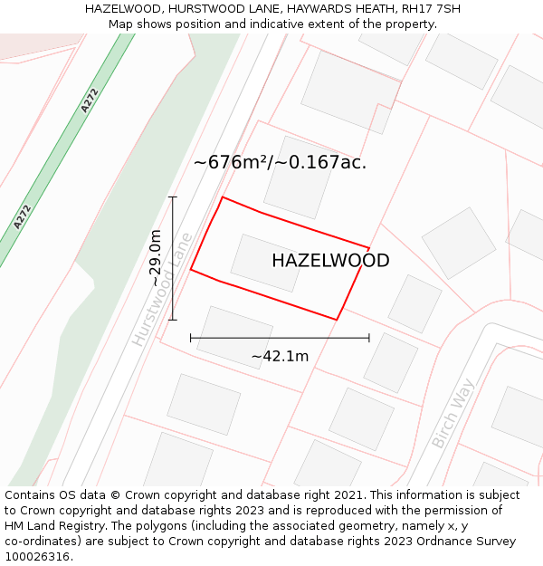 HAZELWOOD, HURSTWOOD LANE, HAYWARDS HEATH, RH17 7SH: Plot and title map