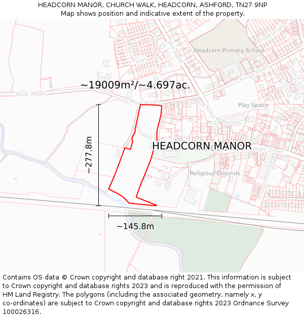 HEADCORN MANOR, CHURCH WALK, HEADCORN, ASHFORD, TN27 9NP: Plot and title map