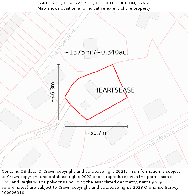 HEARTSEASE, CLIVE AVENUE, CHURCH STRETTON, SY6 7BL: Plot and title map