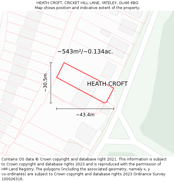 HEATH CROFT, CRICKET HILL LANE, YATELEY, GU46 6BG: Plot and title map