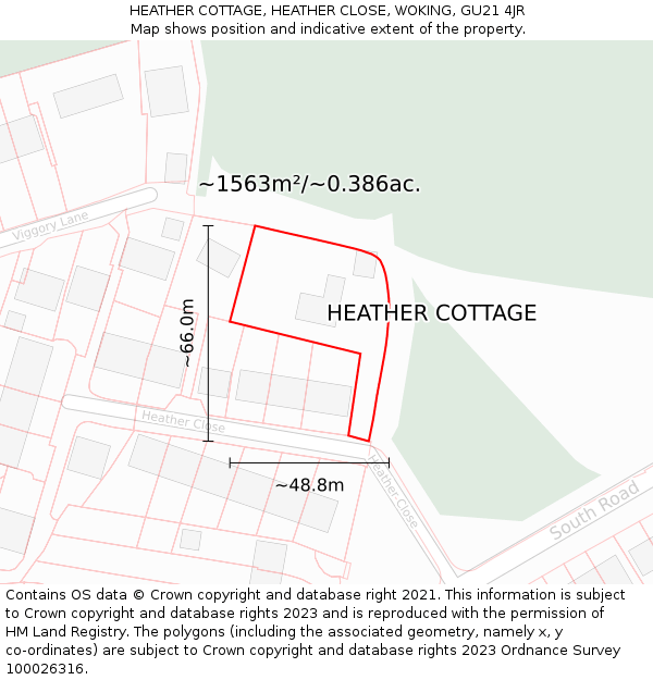 HEATHER COTTAGE, HEATHER CLOSE, WOKING, GU21 4JR: Plot and title map