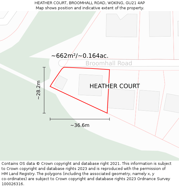 HEATHER COURT, BROOMHALL ROAD, WOKING, GU21 4AP: Plot and title map