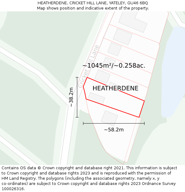 HEATHERDENE, CRICKET HILL LANE, YATELEY, GU46 6BQ: Plot and title map
