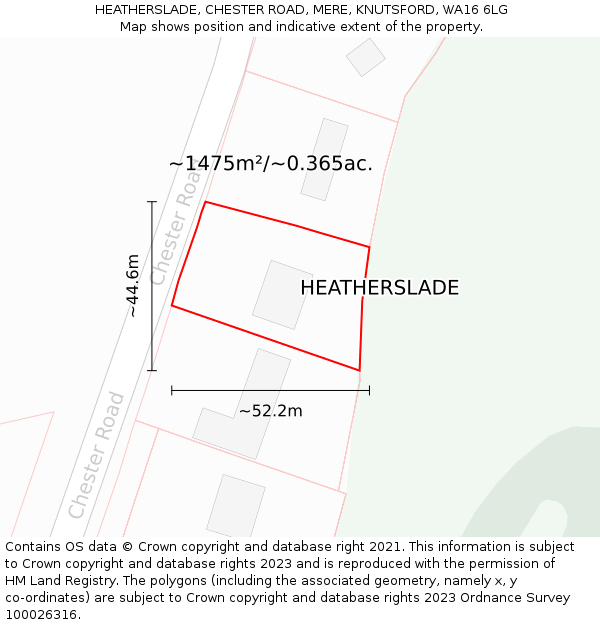 HEATHERSLADE, CHESTER ROAD, MERE, KNUTSFORD, WA16 6LG: Plot and title map