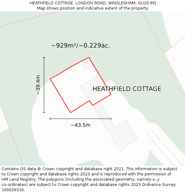 HEATHFIELD COTTAGE, LONDON ROAD, WINDLESHAM, GU20 6PJ: Plot and title map