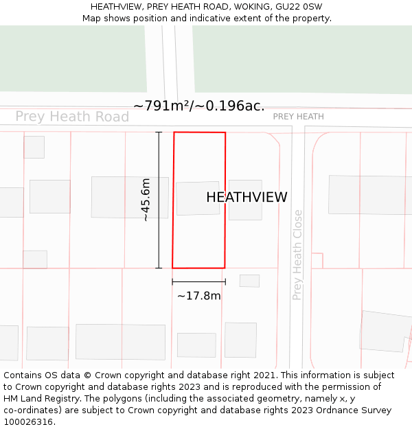 HEATHVIEW, PREY HEATH ROAD, WOKING, GU22 0SW: Plot and title map