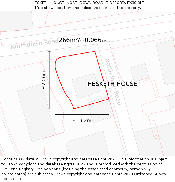 HESKETH HOUSE, NORTHDOWN ROAD, BIDEFORD, EX39 3LT: Plot and title map
