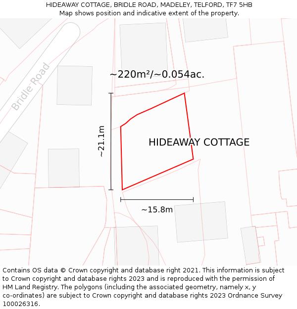 HIDEAWAY COTTAGE, BRIDLE ROAD, MADELEY, TELFORD, TF7 5HB: Plot and title map