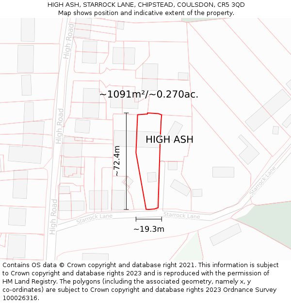 HIGH ASH, STARROCK LANE, CHIPSTEAD, COULSDON, CR5 3QD: Plot and title map