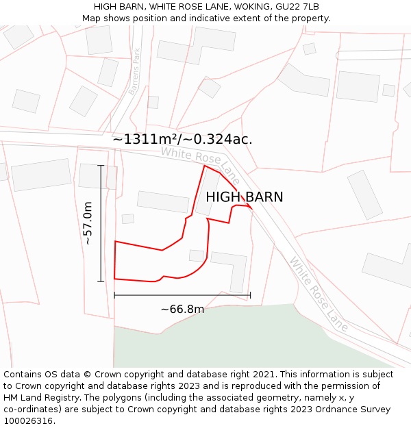 HIGH BARN, WHITE ROSE LANE, WOKING, GU22 7LB: Plot and title map