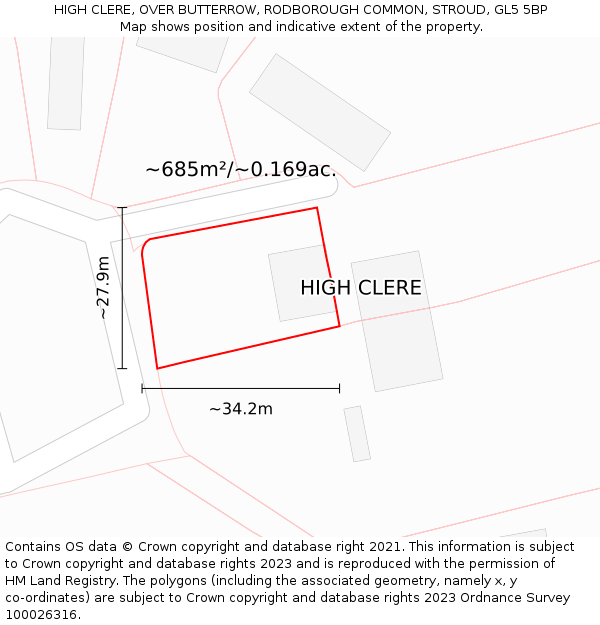 HIGH CLERE, OVER BUTTERROW, RODBOROUGH COMMON, STROUD, GL5 5BP: Plot and title map