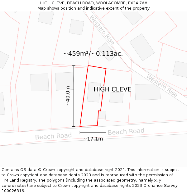 HIGH CLEVE, BEACH ROAD, WOOLACOMBE, EX34 7AA: Plot and title map