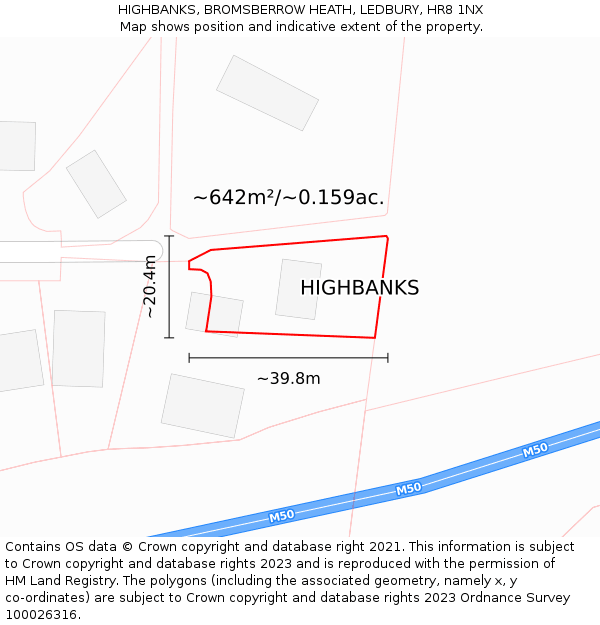 HIGHBANKS, BROMSBERROW HEATH, LEDBURY, HR8 1NX: Plot and title map