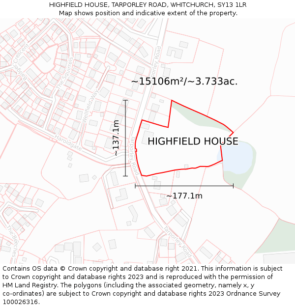 HIGHFIELD HOUSE, TARPORLEY ROAD, WHITCHURCH, SY13 1LR: Plot and title map