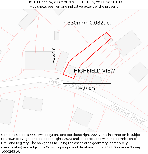 HIGHFIELD VIEW, GRACIOUS STREET, HUBY, YORK, YO61 1HR: Plot and title map