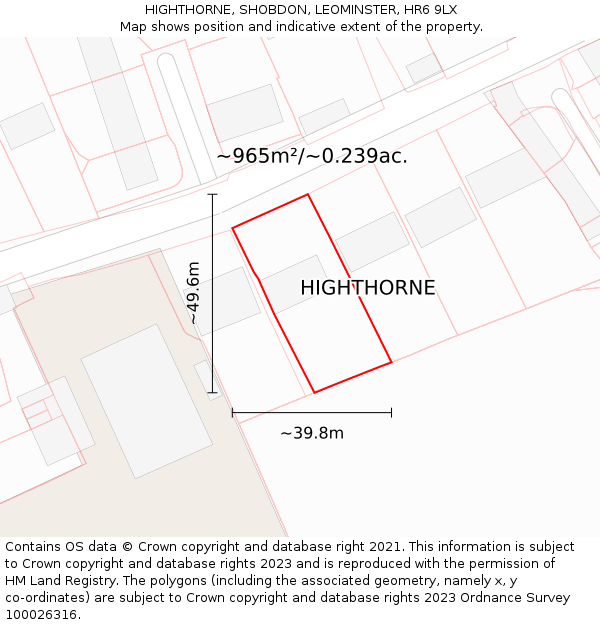 HIGHTHORNE, SHOBDON, LEOMINSTER, HR6 9LX: Plot and title map