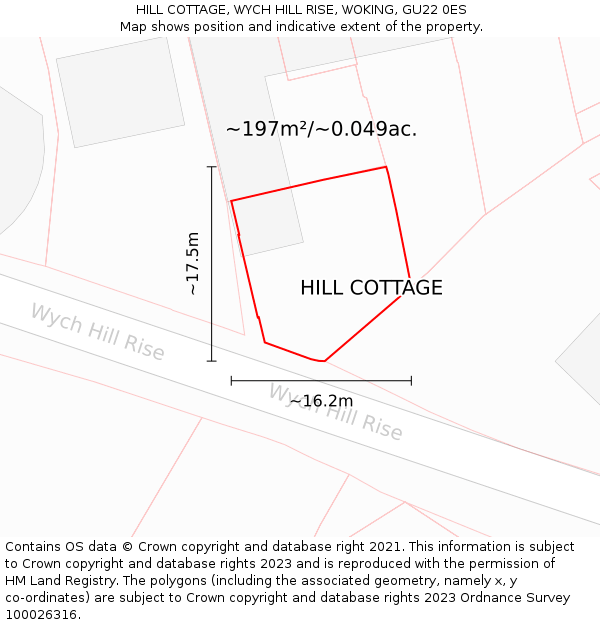 HILL COTTAGE, WYCH HILL RISE, WOKING, GU22 0ES: Plot and title map