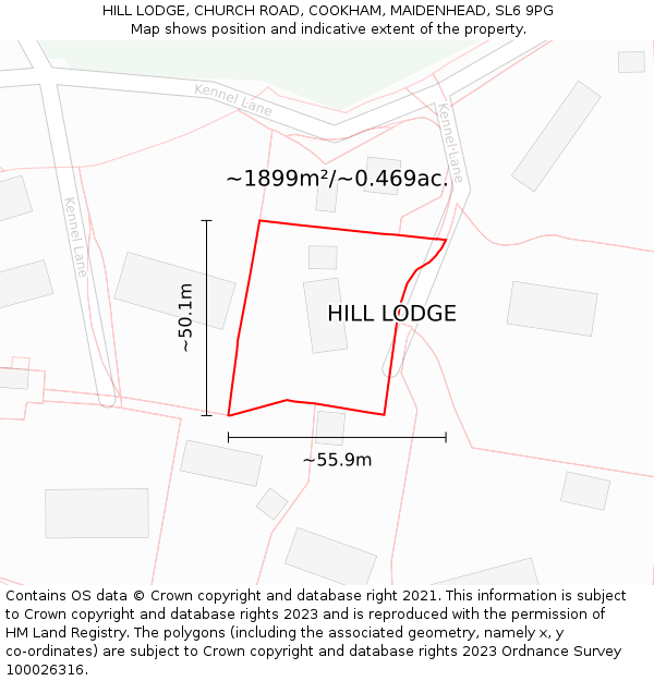 HILL LODGE, CHURCH ROAD, COOKHAM, MAIDENHEAD, SL6 9PG: Plot and title map