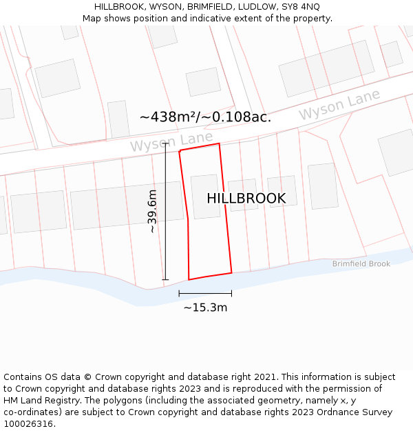 HILLBROOK, WYSON, BRIMFIELD, LUDLOW, SY8 4NQ: Plot and title map