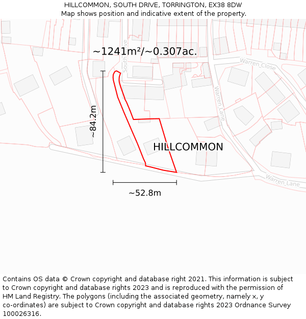 HILLCOMMON, SOUTH DRIVE, TORRINGTON, EX38 8DW: Plot and title map