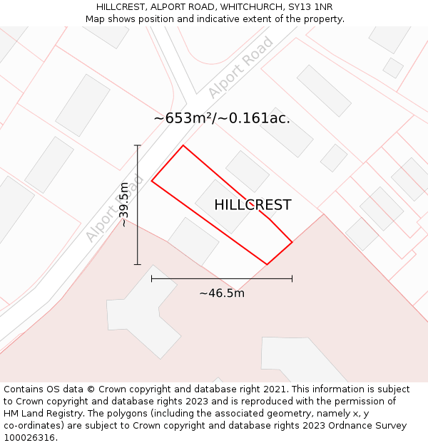 HILLCREST, ALPORT ROAD, WHITCHURCH, SY13 1NR: Plot and title map