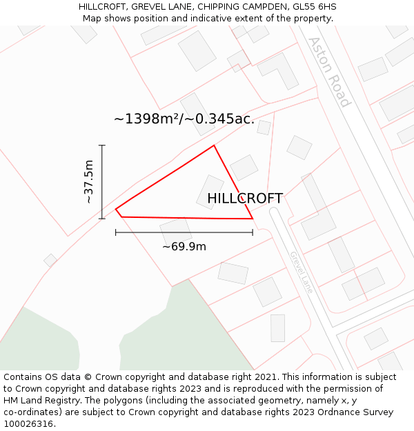 HILLCROFT, GREVEL LANE, CHIPPING CAMPDEN, GL55 6HS: Plot and title map