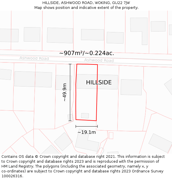 HILLSIDE, ASHWOOD ROAD, WOKING, GU22 7JW: Plot and title map