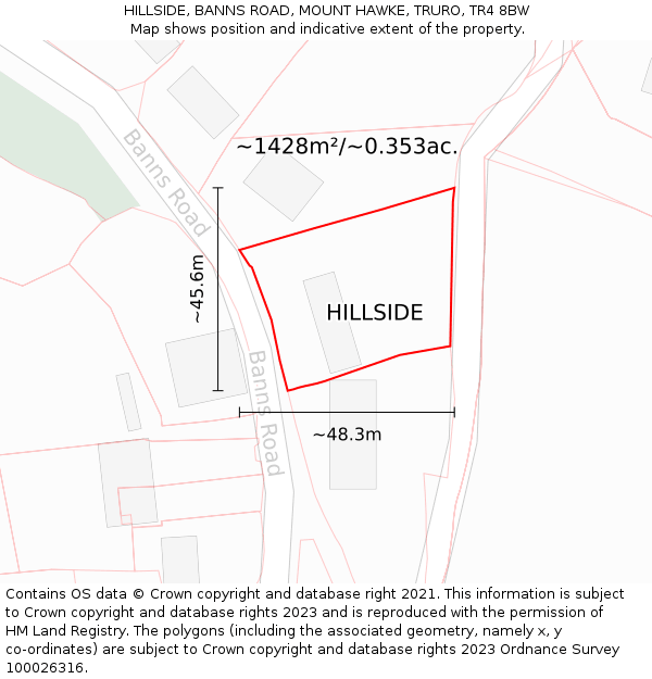 HILLSIDE, BANNS ROAD, MOUNT HAWKE, TRURO, TR4 8BW: Plot and title map