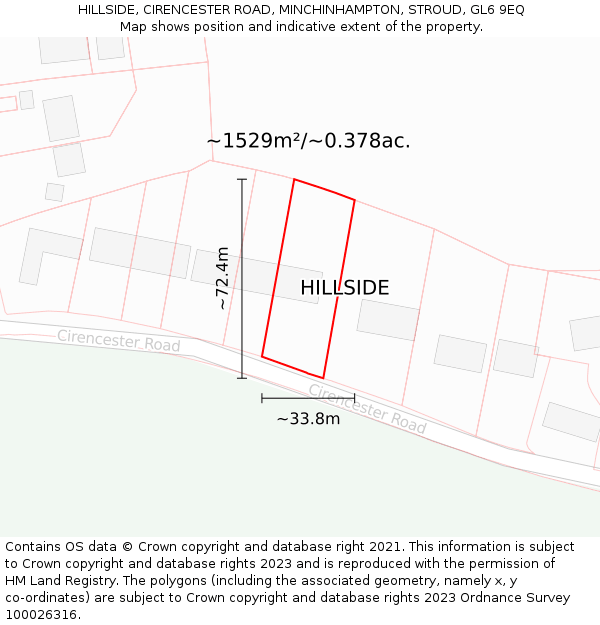 HILLSIDE, CIRENCESTER ROAD, MINCHINHAMPTON, STROUD, GL6 9EQ: Plot and title map