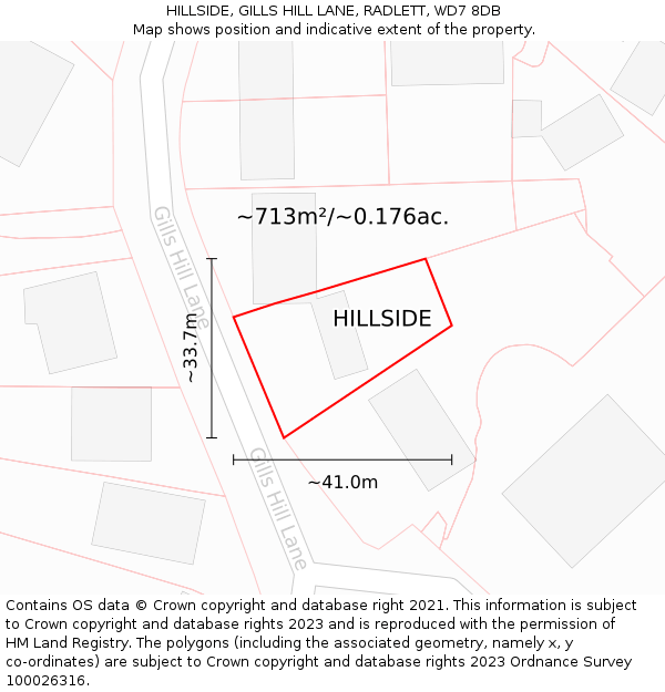 HILLSIDE, GILLS HILL LANE, RADLETT, WD7 8DB: Plot and title map