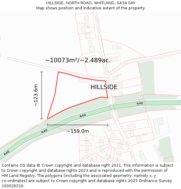 HILLSIDE, NORTH ROAD, WHITLAND, SA34 0AY: Plot and title map