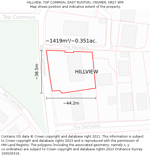 HILLVIEW, TOP COMMON, EAST RUNTON, CROMER, NR27 9PR: Plot and title map