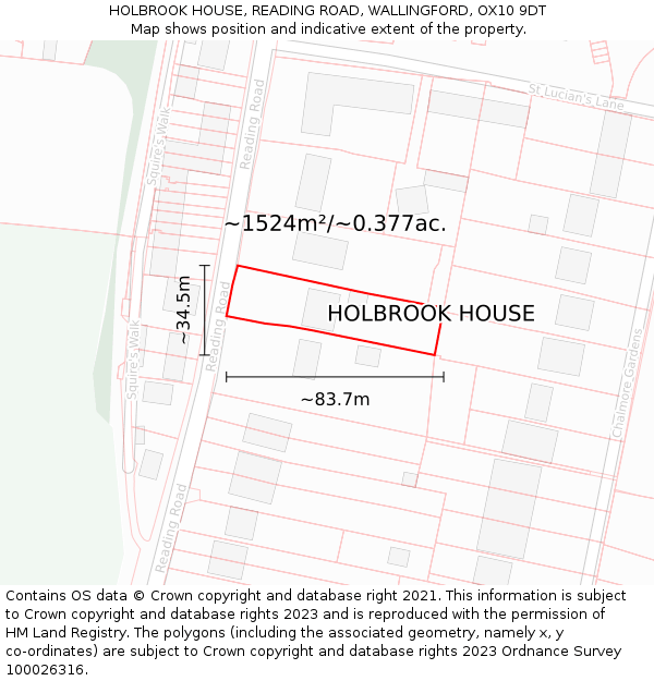 HOLBROOK HOUSE, READING ROAD, WALLINGFORD, OX10 9DT: Plot and title map